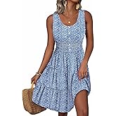 Yandino Summer Dresses for Women Casual Sleeveless Sundresses Elastic Waist Mini Sun Dress
