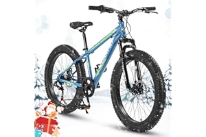 Ecarpat Snow Mountain Bike 24/26 Inch, 3/4" Wide Non-Slip Big Fat Tire Mountain Bikes, Christmas New Year Gifts 7/21 Speed Men Women Bicycles, Disc Brake Front/Dual Suspension