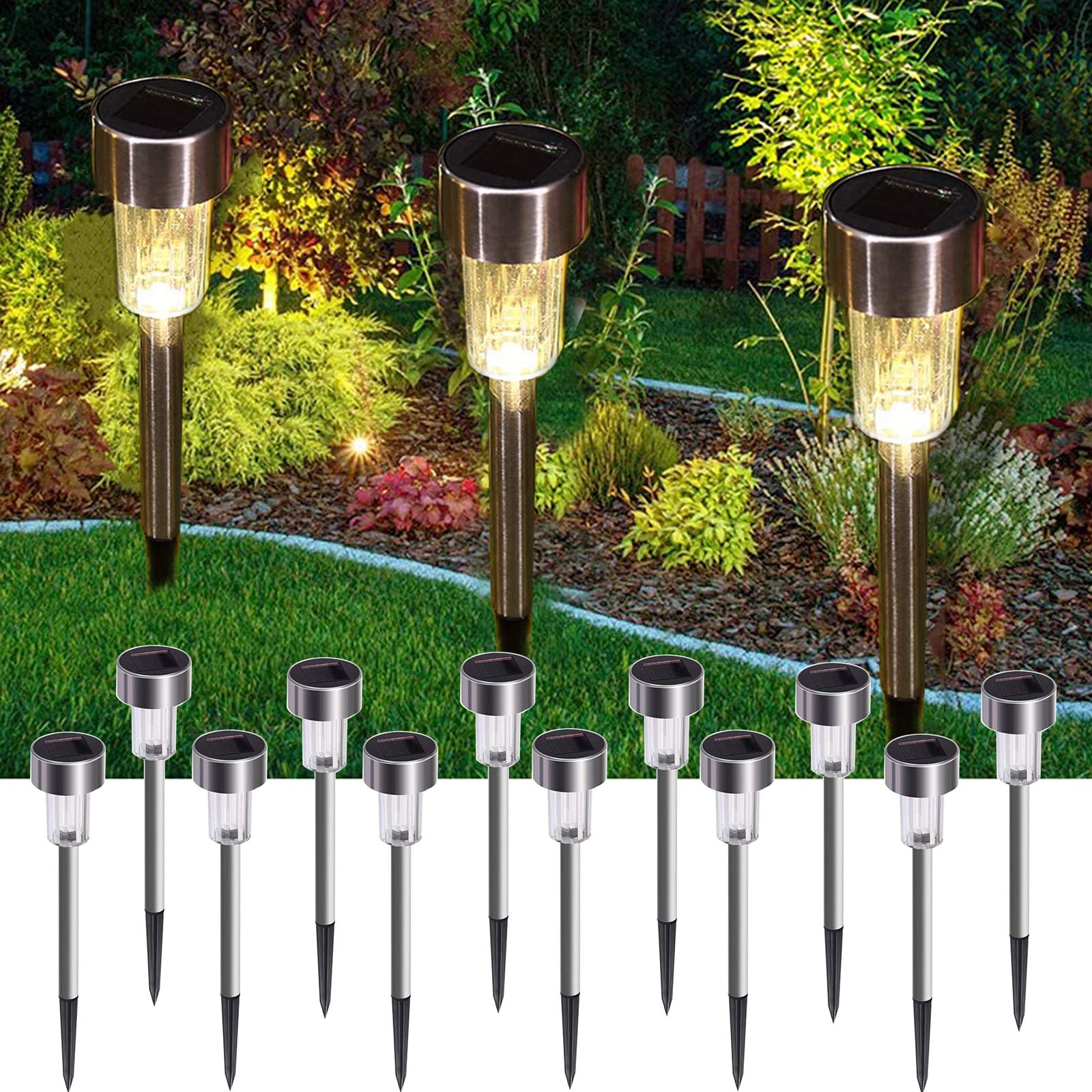 [12 Pack] Solar Garden Lights Outdoor,Pathway Lighting Ground Lamps,Christmas Decorations Light for Yard, Lawn,Walkway, Deck, Driveway,Waterproof Solar Powered Lights