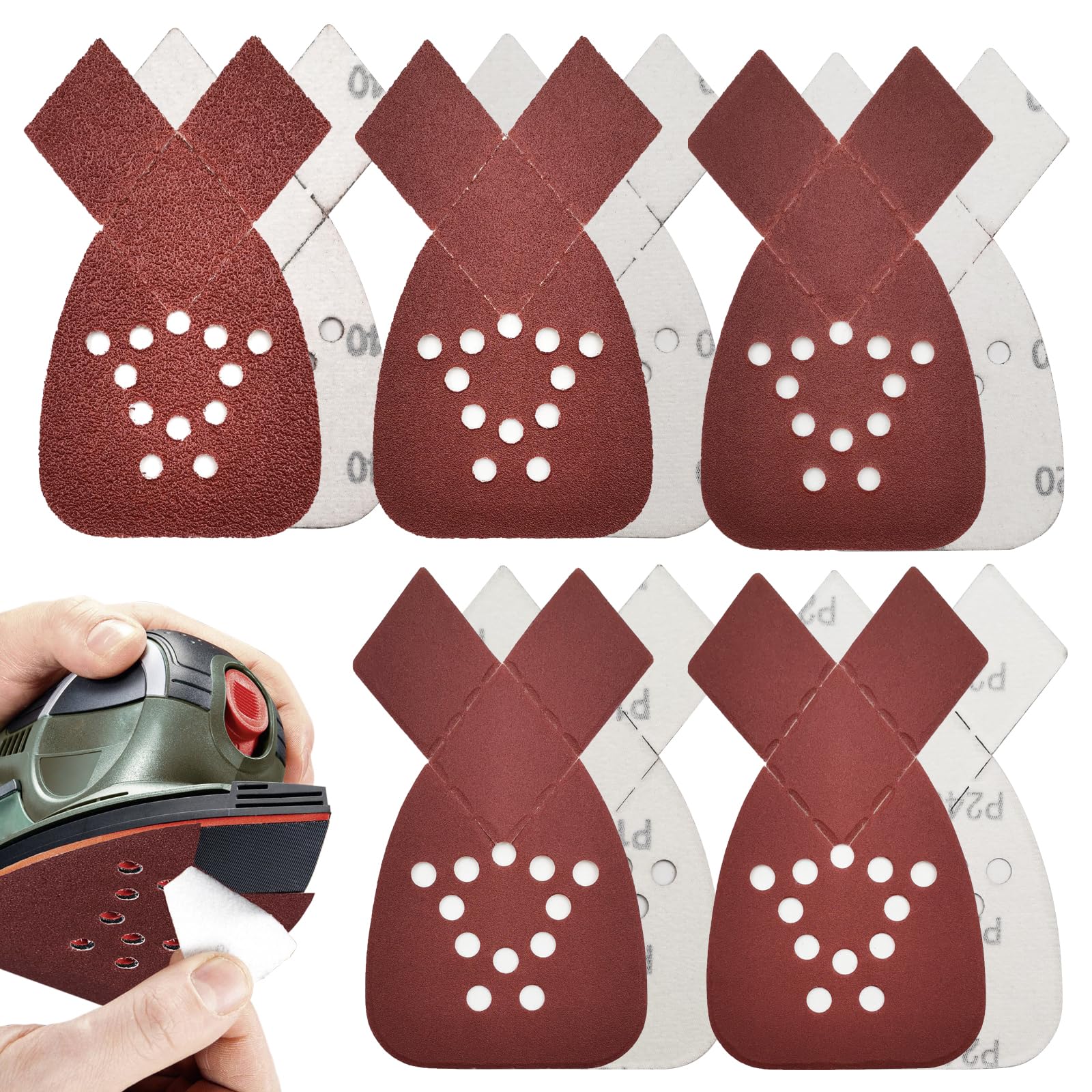 Triangular Sandpaper Mice 95 x 135 mm Pack of 50 for Black & Decker Abrasive Mice (Mixed Grit)