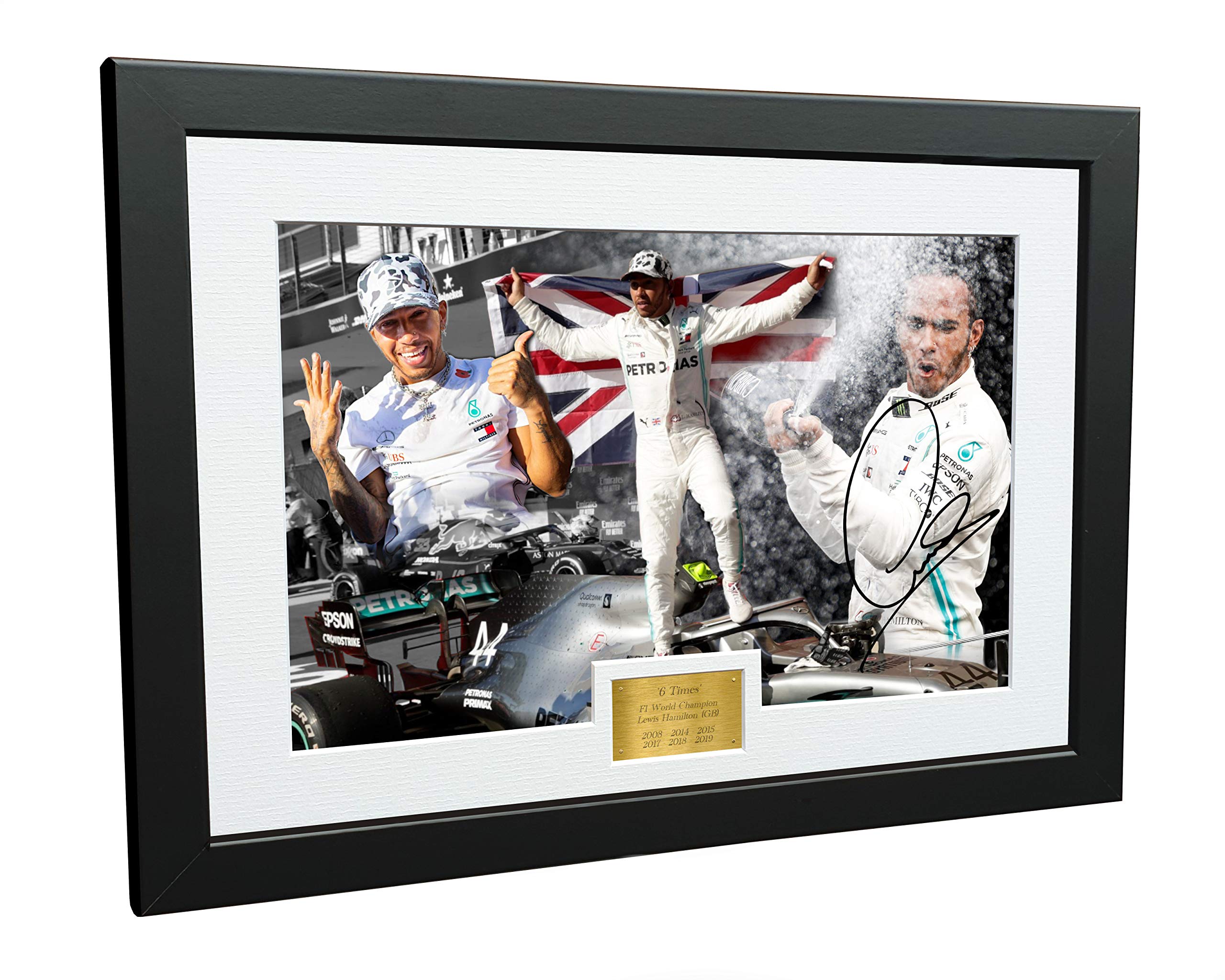 Kitbags & Lockers 6 Times World Champion Celebration Edition - A4 12x8 Signed Lewis Hamilton - Mercedes-AMG Petronas - Autographed Photo Photograph Picture Frame Motor Sport Formula 1 F1 Gift