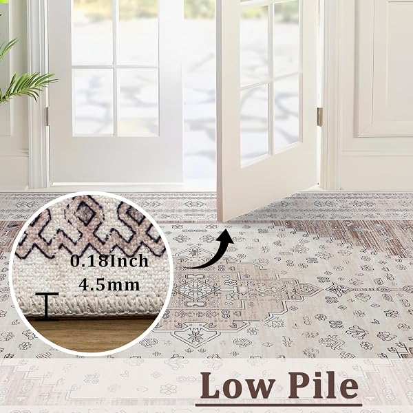 DECOMALL KALINA WASHABLE AREA RUGS, BOHEMIAN VINTAGE FOLDABLE CARPET FOR LIVING ROOM BEDROOM DINNING ROOM KITCHEN,2’6″X9’FT