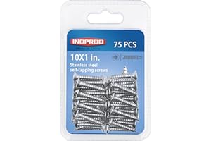 INDPROD #10 × 1" Flat Head Phillips Wood Screw,Flat Head Self Tapping Screw, Flat Head Sheet Metal Screws Wood Screws, Stainless Steel 304 (18-8), 10 × 1-Inch, 75Pcs