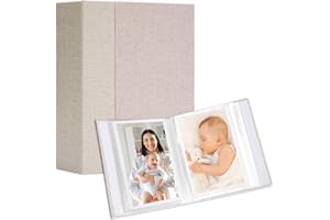 Hiwhy Linen 4x6 Photo Album 2 Packs, Each Hardcover Small Insert Bookshelf Photo Albums for 52 Photos, Ideal for Kids Wedding Travel, Beige