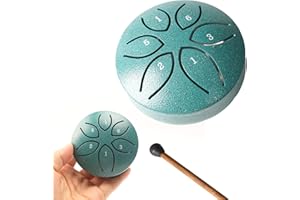 WENTELMUSIC Mini Steel Tongue Drum, 3 Inch 6 Note Steel Hand Drum, Outdoor Rain Drum Instrument, for Camping, Meditation or Yoga,Musical Enlightenment Gift. (Greener)