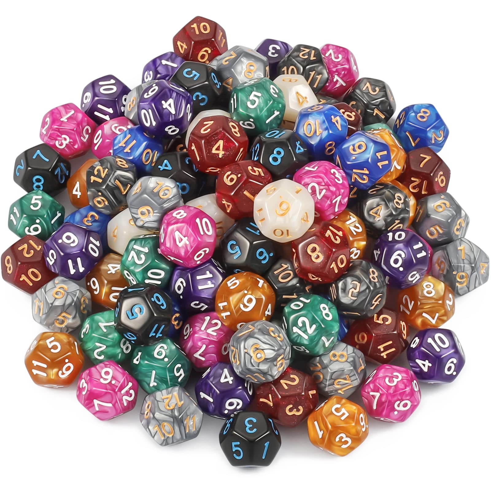 CiaraQ DND Polyhedral Dice (100pcs) with A Dice Bag Compatible with Dungeons and Dragons DND RPG MTG Role Playing Table Games (D12 dice, 10 colors-100 pcs)