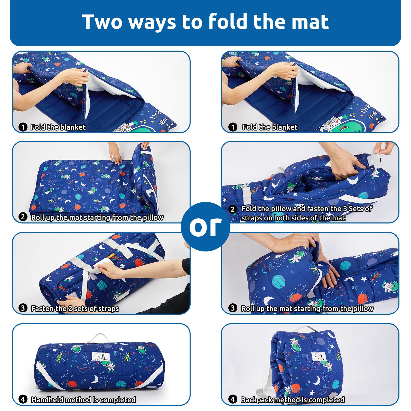 Toddler Nap Mat with Pillow and Blanket, Soft Sleeping Bag for Kids Boys and Girls, Slumber Bags Kids for Preschool, Daycare, Travel, Camping, 54