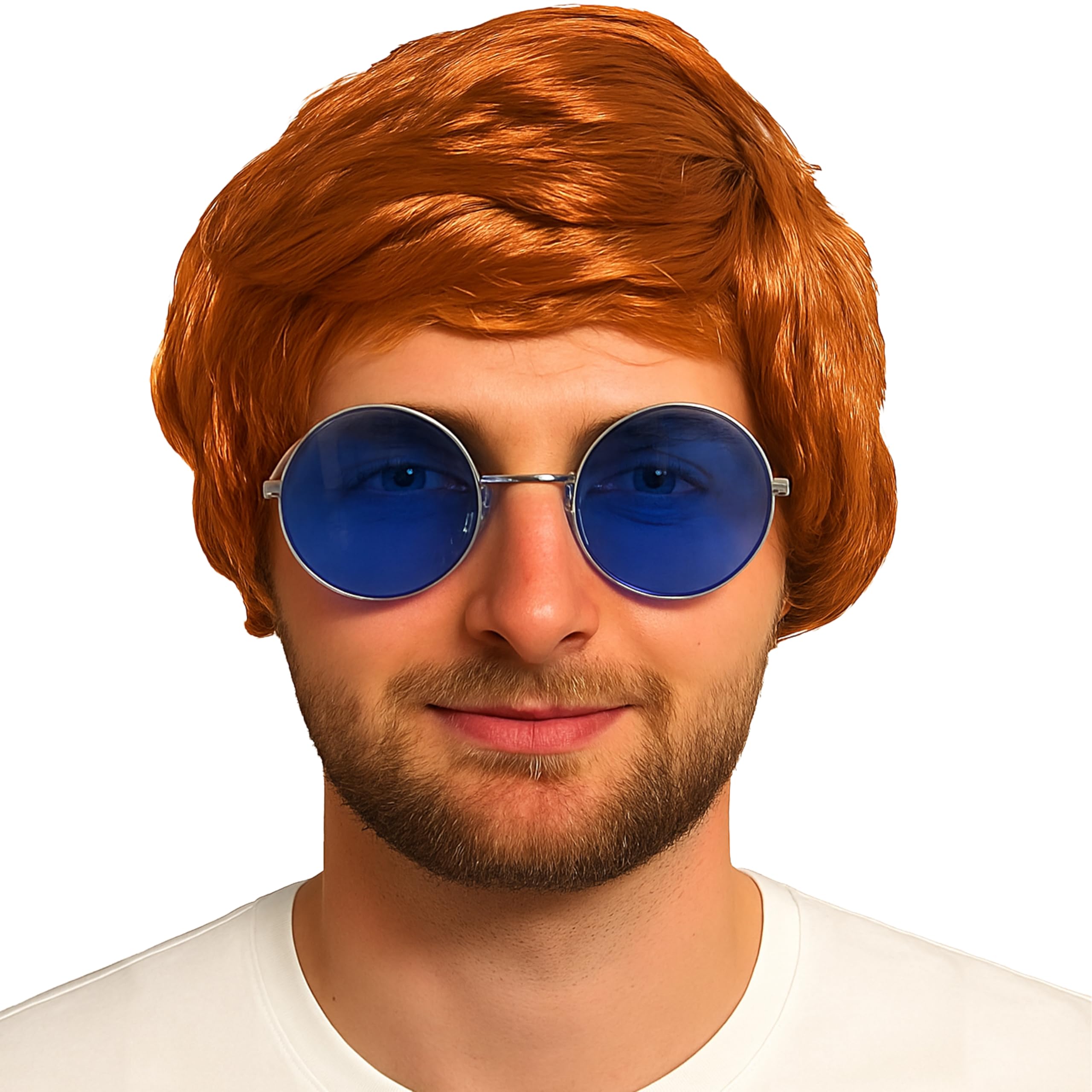 Mens Ginger Boy Band Wig with Fringe Fancy Dress Accessories - Ginger Wig Men Hair Accessory for Britpop Mod 60s 70s and 80s Fancy Dress - Synthetic Short Hair used as Male Halloween Accessories