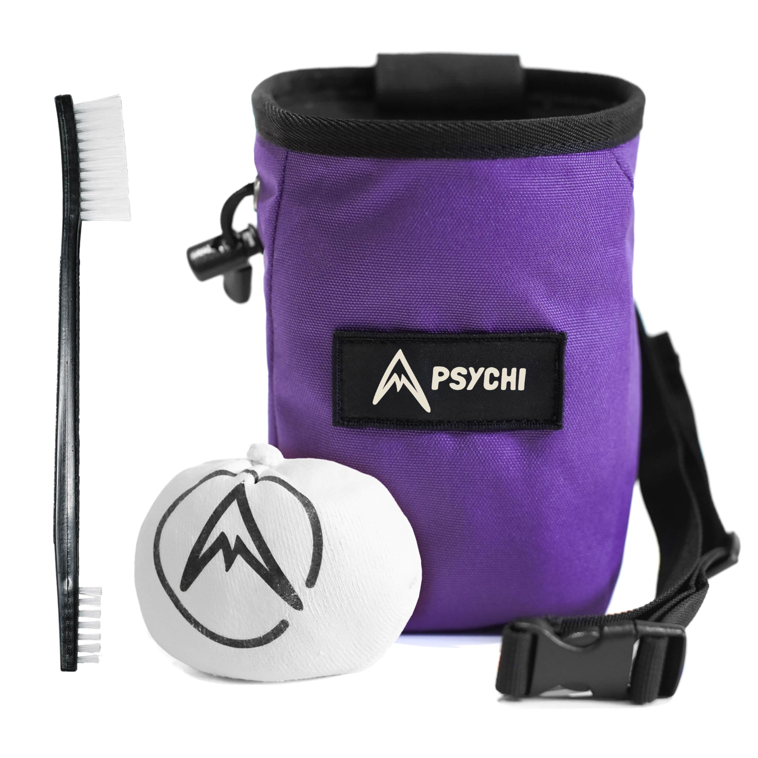 Psychi OG Waist Chalk Bag Starter Pack Bundle for Rock Climbing Bouldering Gym (Purple)