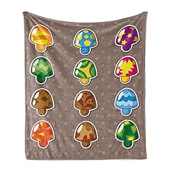 Ambesonne Brown Throw Blanket, Colorful Toadstools