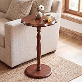 STO'SENSE 12"W Round Side Table, Drink Table for Small Spaces,Modern Accent Nightstand w/Solid Wood Leg,Mid-Century Pedestal Sofa Table w/Classic Sculpted Design Living Room,Tool-Free Assembly,Walnut