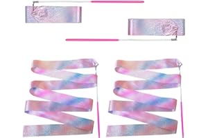 KEEPSWEAT Sparkling Dance Ribbons,2 Pcs 78.7 Inch Ribbon Dancer Wand for Kids Rhythmic Gymnastics Ribbon Streamers Dancing Twirling Ribbons for Girls,Dancer Dancing Training Birthday Party Performance