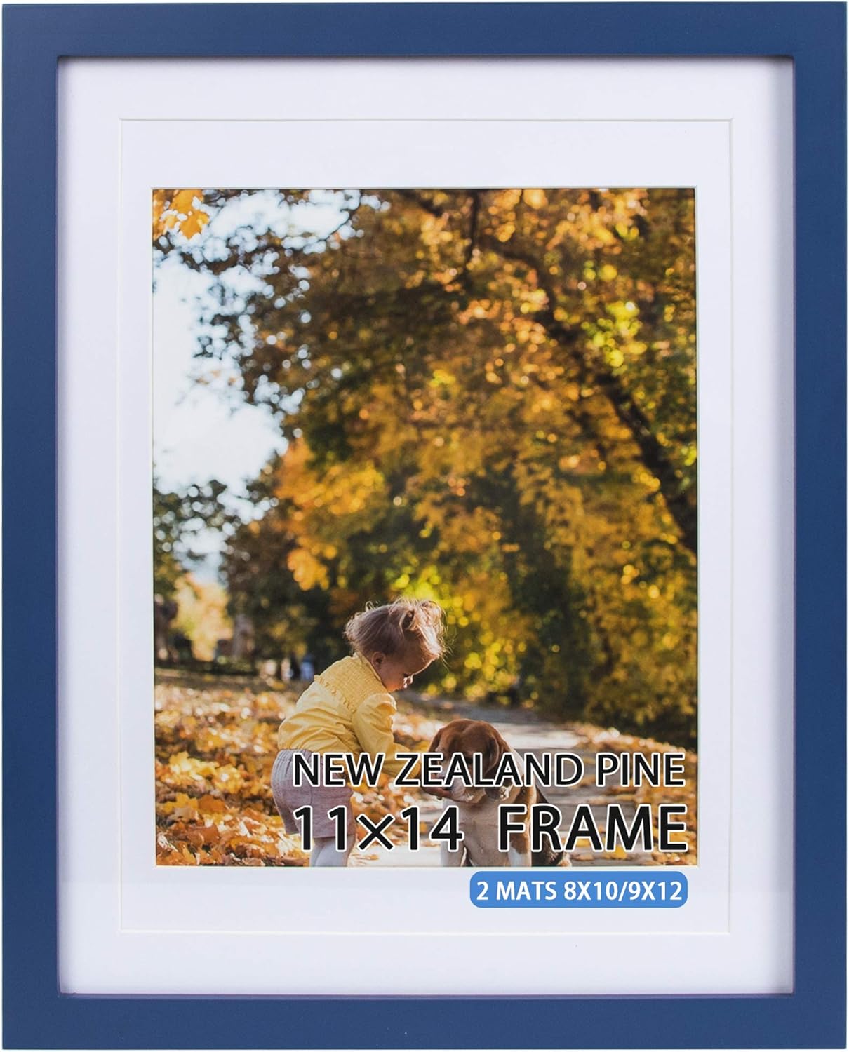 Photo Albums, Frames & Accessories - Beyond Your Thoughts Blue 11X14 with Matted for 8X10 or 9x12 Real Wood + Real Glass (Hang/Stand) Picture Photo Frame for Wall and Table Top-Mounting Hardware Included(1 Pack)