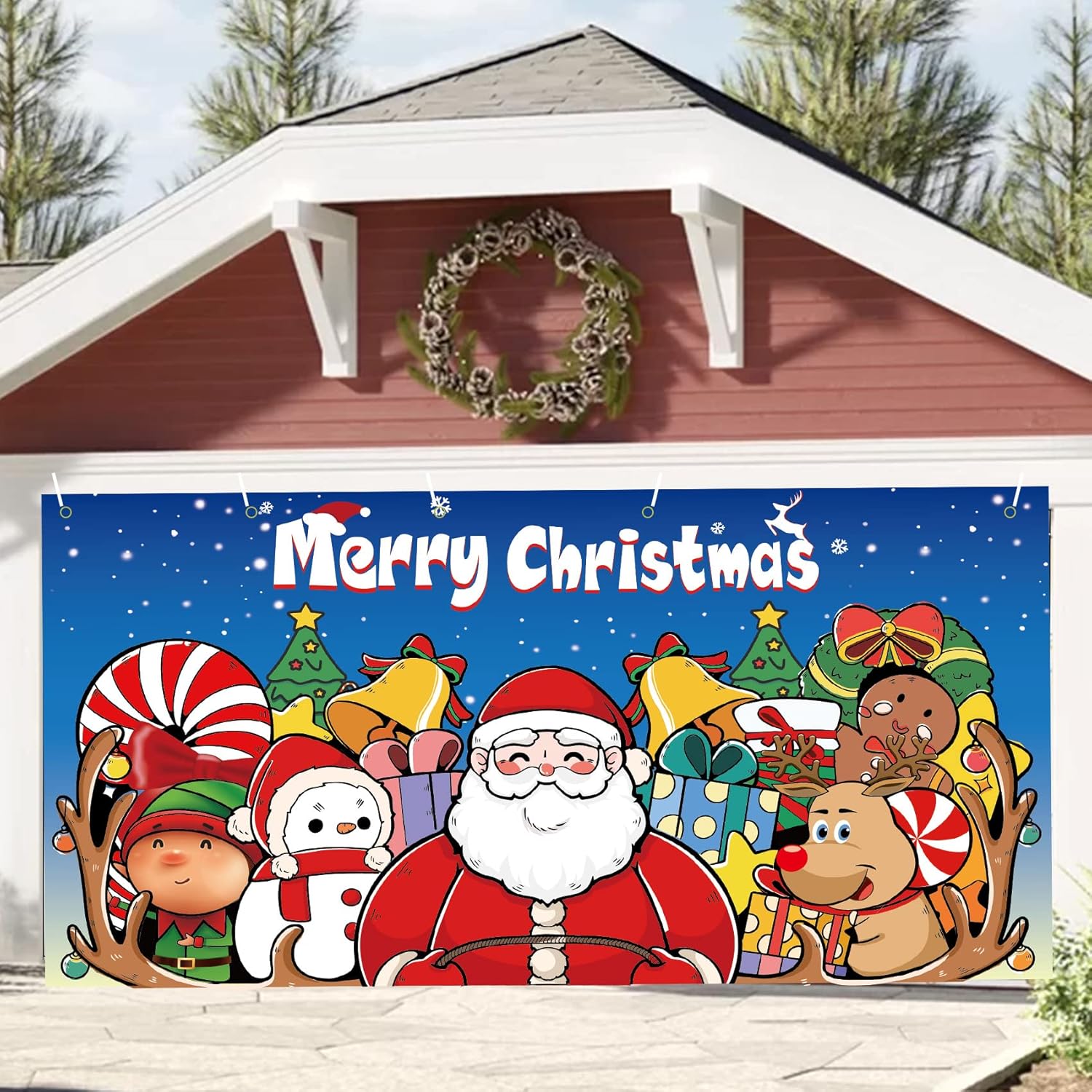 Garage Door Decorations - taupphoo Christmas Holiday Banner Garage Door Decorations 6 x 13 ft Santa's Cute Reindeer Garage Door Murals Winter Large Door Cover Decoration Indoor Outdoor Christmas Holiday Backdrop Decoration