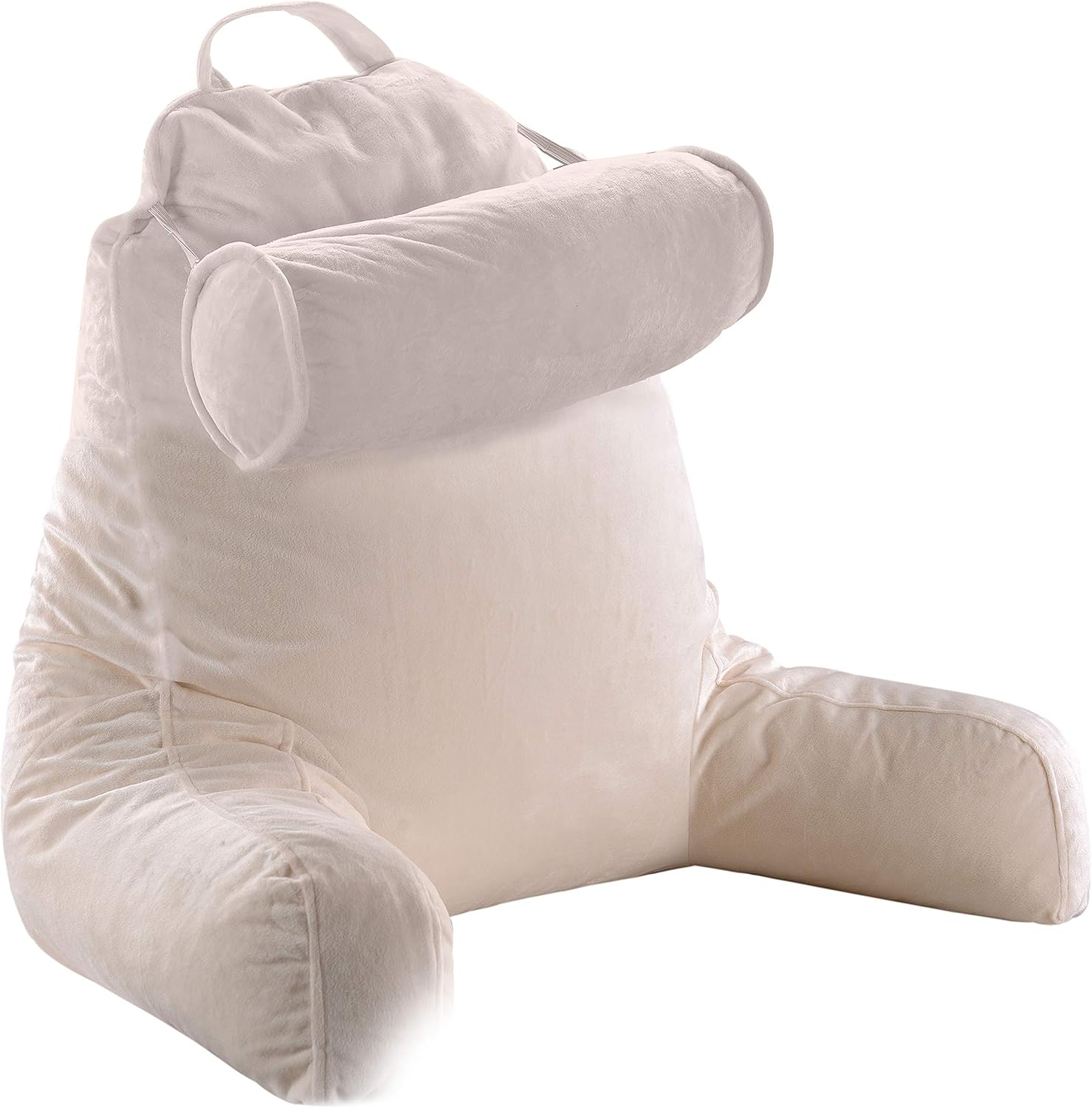 Cheer Collection Memory Foam Filled TV,Reading and Bed Rest Pillow with Detachable Cervical Bolster and Headrest Pillow, Washable Cover (Ivory): Home & Kitchen