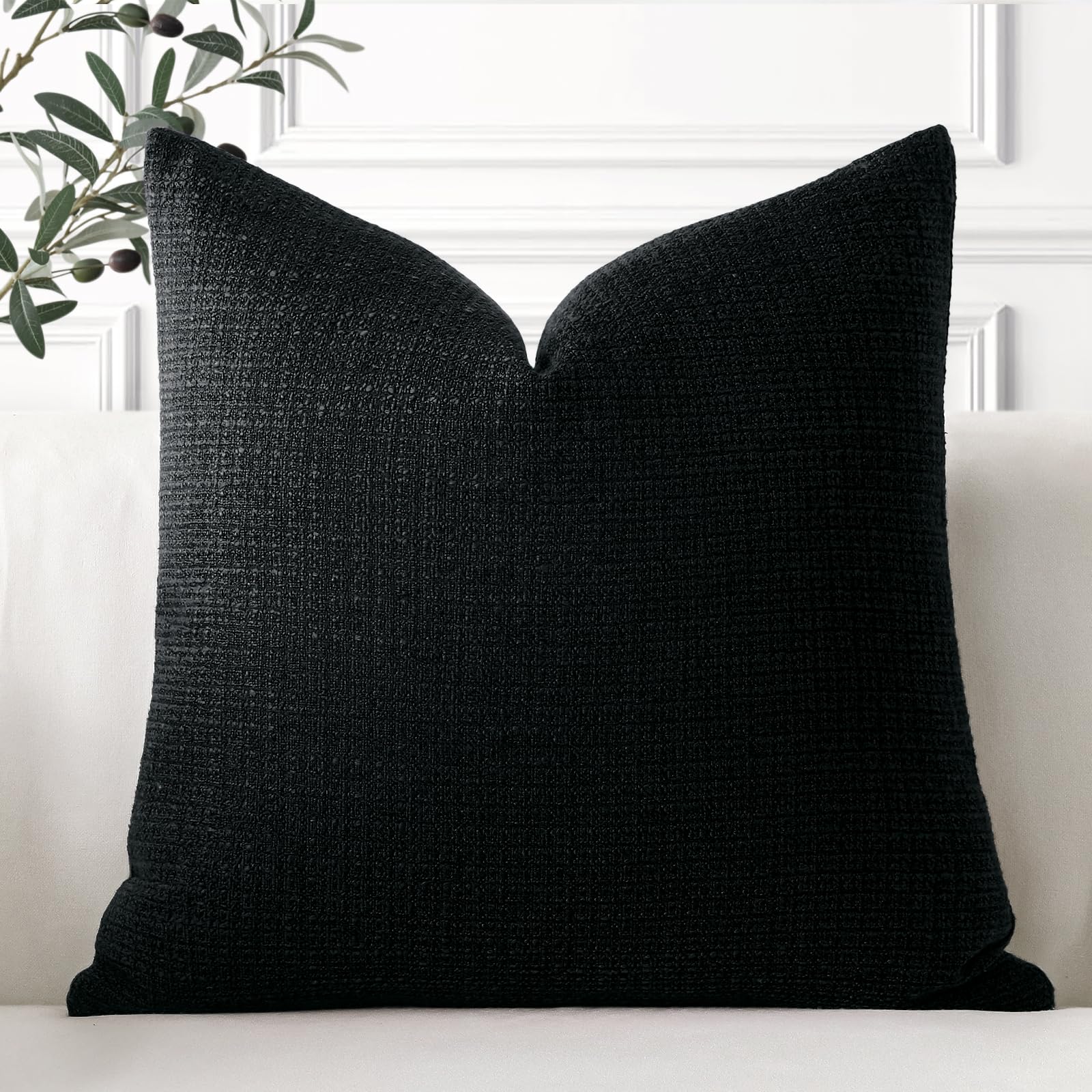 Artscope Linen Cushion Covers Set of 1 Decorative Square Pillowcase Pillow Cover 16x16 Inch for Home Decor Sofa Bedroom Car 40x40cm Black — image 1