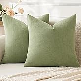 MIULEE Sage Green Couch Pillow Covers 16x16 Inch, Set of 2 Soft Spring Chenille Decorative Square Throw Pillow Covers Farmhouse for Sofa Living Room Bed