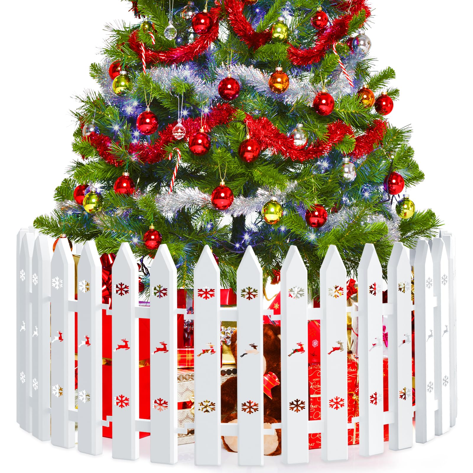 Photo 1 of 28 Pieces Christmas Tree Guard, 16inches Small Christmas Tree Fence for Dogs, White Plastic Traditional Around Xmas Gate, Ideal for Home Decoration, Wedding, Fairy Garden, Party