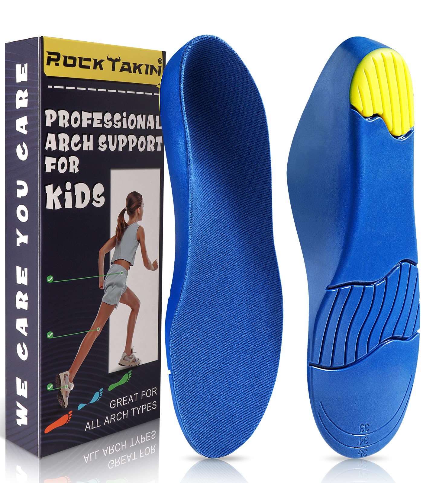 Photo 1 of ROCK TAKIN Kids Arch Support Shoe Insoles, Unisex Orthotics Shoe Insoles with PU Foam Cushioning for Flat Feet, Plantar Fasciitis, Heel Pain Relief