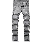 XIMXIMMTIAN Mens Slim Fit Jeans Stretch Ripped Biker Jeans for Men Fashion Straight Comfort Flex Waist Casual Denim Pants