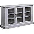 BELLEZE Sideboard Buffet Cabinet, 55” Entertainment Center Modern Wood Glass-Buffet-Sideboard with Storage Cabinet Console Table Adjustable Shelves for Dinning Room Living Room Hallway, Stone Gray