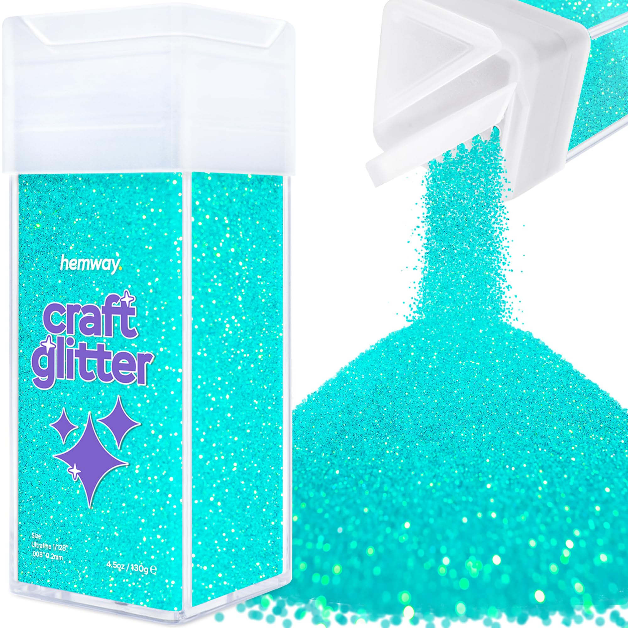 Hemway Glitter Shaker Fluorescent Blue 130g Ultrafine, Craft Glitter Shaker for Resin & Epoxy Crafts, Christmas Art Supplies, Nail, Body, Face, Eye, Festival, Crafting, Slime, Sparkle