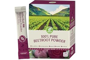 EHERBAL PURE NATURE, PURE LIFE eHerbal 100% Plant Based Pure Freeze Dried Beet Root Powder Packets, Beet Juice for High Blood Pressure, Nitric Oxide Booster, Boost Clean Energy Drink Mix, Non-GMO, 20 Convenient stickbags