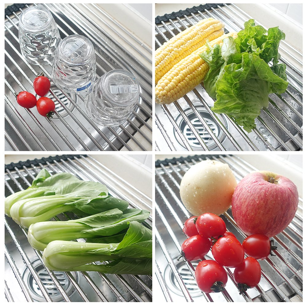 GoZheec Abtropfgestell Abtropfablage Abtropfgitter Trocknung Abtropfgestell 50 cm x 33 cm Spülbeckeneinlage Abtropfbrett faltbarer Edelstahl Abtropfgitter Abtropfständer Geschirr Abtropfkorb Colander für Spüle oder Arbeitsfläche in Ihrer Kü