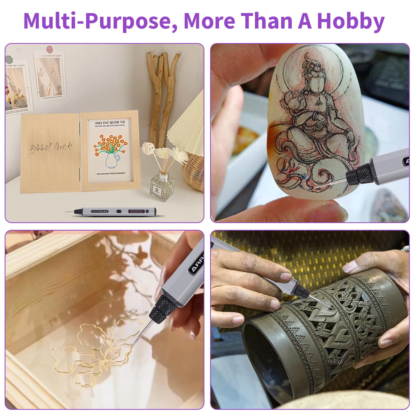 AM ARROWMAX Mini Engraving Pen: Ultimate Cordless Portable Tool for Artists & DIYers - Engrave 50+ Surfaces - Beginner Friendly - Engraving Pen for Bead, Metal, Wood, Glass and Plastic