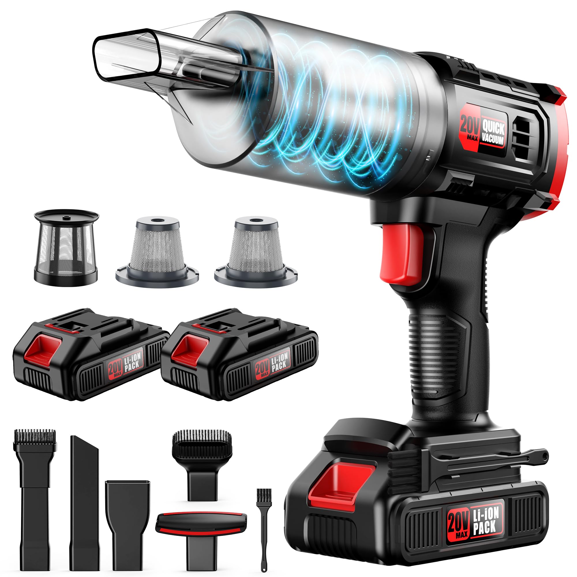 ONAVOT Handheld Vacuum Cleaner Cordless - 35000PA Strong Suction for Car & Home, Car Vacuum Portable Rechargeable Lightweight for Pet Hair with HEPA Filter, Quick Clean in Office/Desk/Couch (Red) Image