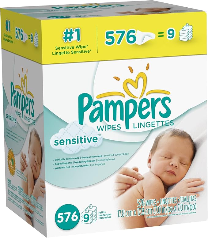 Pampers Sensitive Baby Wipes Refills, Sensitive, 9 Pack