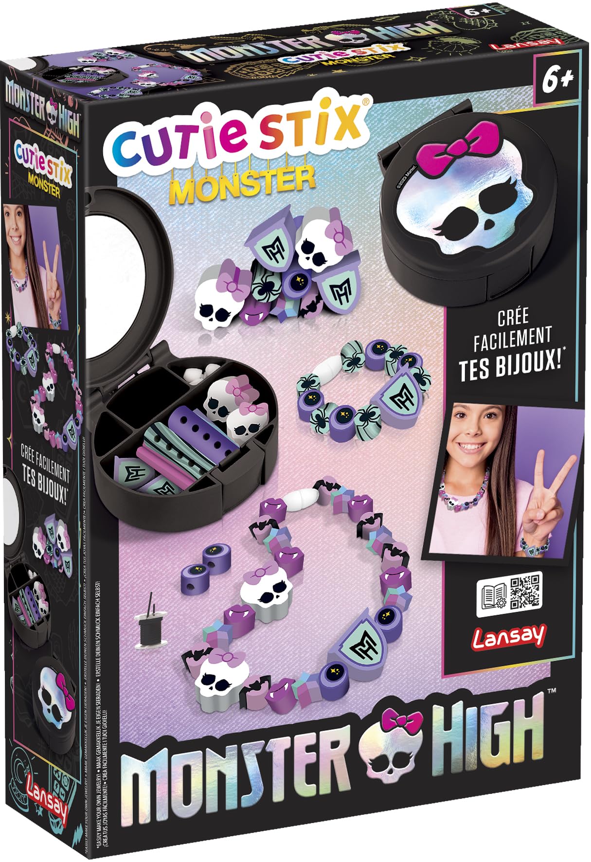 Cutie Stix - Monster High Creative Jewellery Box | Create Fang-Tastic Jewellery | Includes Bracelets, Necklace, Compact Mirror Case Storage | Fun Arts and Crafts Set for Boys and Girls Ages 6+
