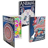 Adult Coloring Book Set,Spiral Bound Coloring Book for Adults Relaxation,60 Pattern Included Animal,Madalas and Flowers,Stress Relief Coloring Books for Women