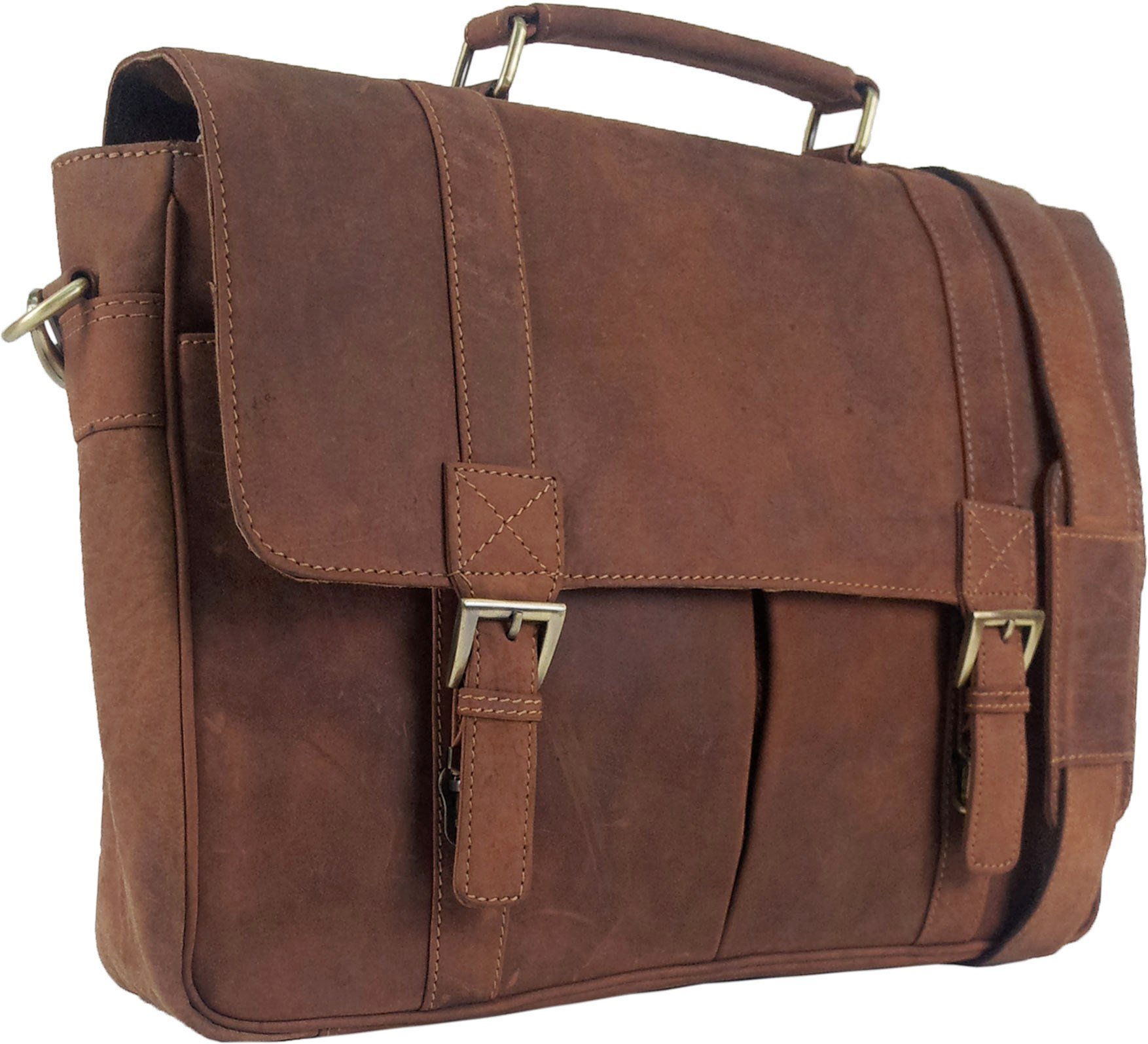 UNICORN Real Leather 16.4" laptop bag Messenger Briefcase Cognac Tan #3J