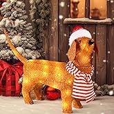 Gisafai 2.3ft Christmas Outdoor Decoration Lighted Dachshund 3D Christmas Tinsel Wiener Dog with 45 Warm White LED Light Holiday Decoration for Garden Indoor Yard Holiday Display