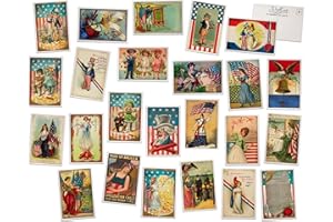 HILL VALLEY GREETINGS Vintage Patriotic Postcards - 24 Vintage Postcards - Assorted Retro Postcards on Antique Textured Style Cardstock - 4th of July Cards, Labor Day Cards, Memorial Day Cards, Veterans Day Cards