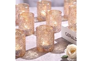 Volens 24pcs Gold Votive Candle Holders for Table Centerpiece, Vintage Flower Glass Tealight Candle Holders Bulk for Wedding Decorations, Boho, Home and Party Decor