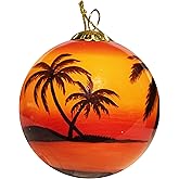 Blown Glass Christmas Ornament | Sunset Palms Myrtle Beach | Hand Painted Inside | Original Art | Includes Gift Box