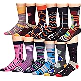 JAMES FIALLO Dress Socks for Men, Casual Colorful Fun Novelty Fashion Patterned Men's Dress Socks, Pack of 12 Super Soft