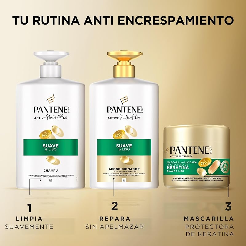 Pro-V Suave y Liso Champú 1000ml dispensador, Pelo Encrespado y Apagado. Limpieza Suave. Protege Enlaces Capilares. Sin Siliconas. Nutri-Plex