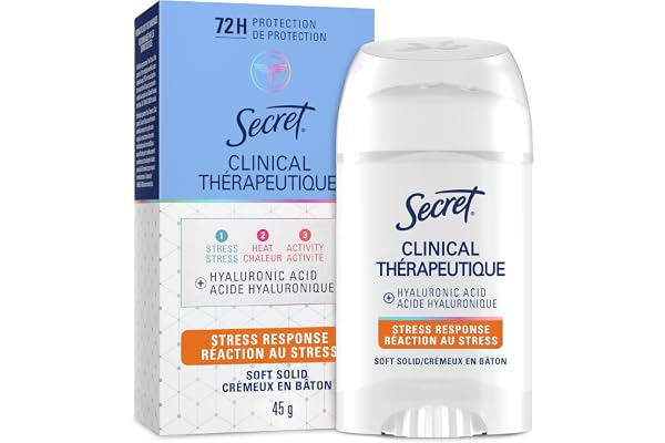 Secret Clinical Antiperspirant Deodorant for Women, 72HR Sweat & Odor Protection, Hyaluronic Acid, Soft Solid, Stress Respons