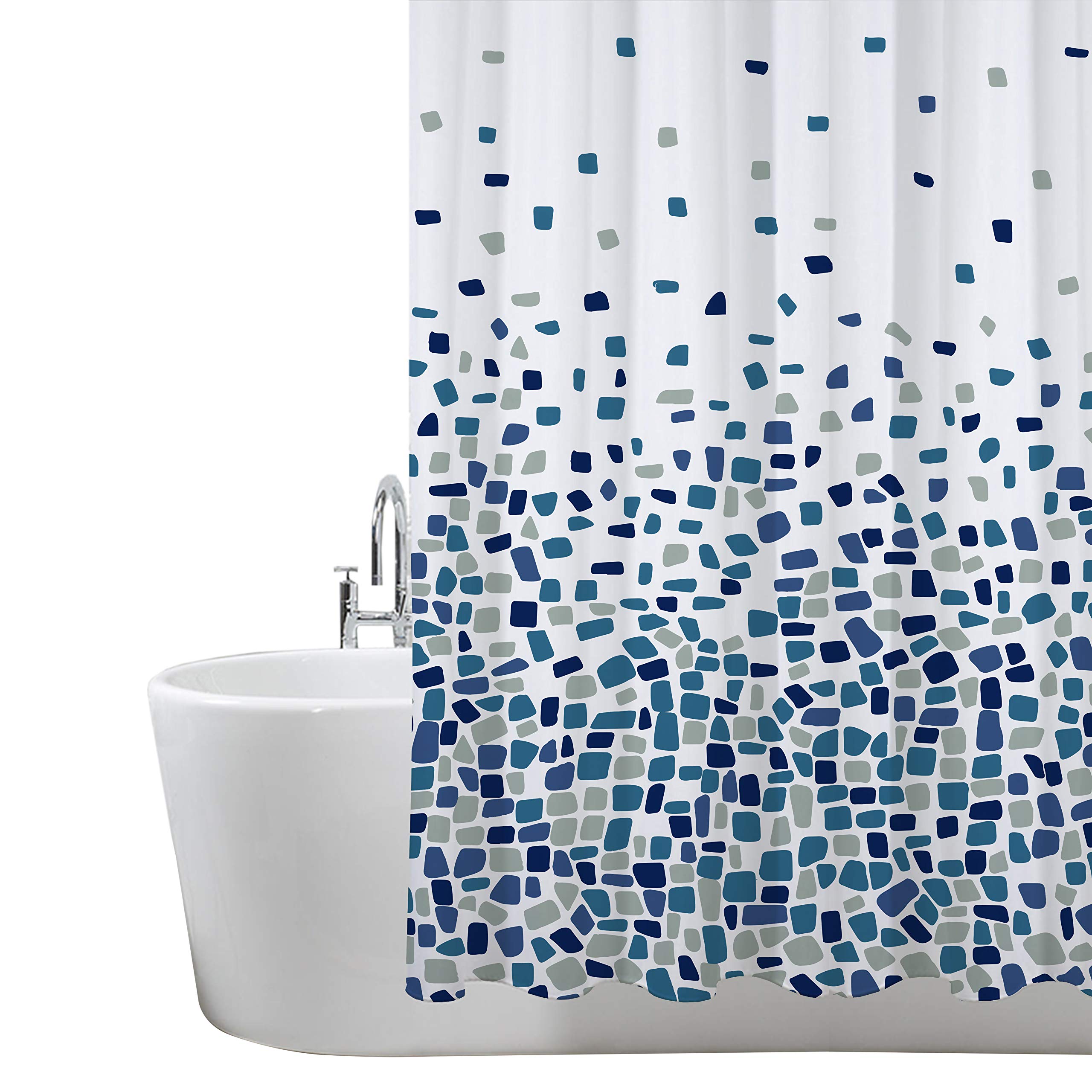ANSIO Shower Curtain for Bathroom - Mould and Mildew Resistant - Mosaic Blue, 180 x 180 cm (71 x 71 Inch) - Pack of 2 | Water Repellent Fabric | 100% Polyester