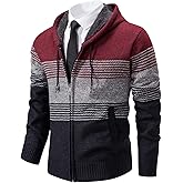 Mylldey Mens Hoodies Knit Sweater, Full Zip Fleece Lined Cardigan Sweaters Casual Regular Fit Knit Hooded Men Sweater Jacket