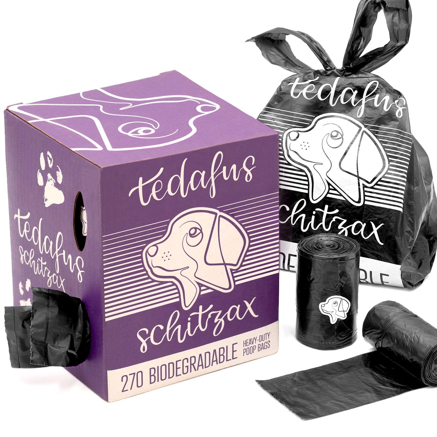 TEDAFUS Dog Poo Bags | Eco Biodegradable Poop Bags | Thick Dispenser Refill Rolls with Tie Handles | Strong Bags | 100% Leak-Proof Unscented Sacks (Black, 1 Box - 270)