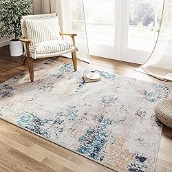 WondRg 3x5 Washable Area Rug Blue Brown Abstract