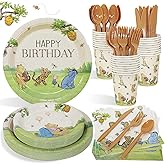 Winnie Birthday Decorations Plates Set, 175PCS Classic Pooh Happy Birthday Plates Cups Napkins Cutlery for 25 Guests