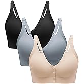 Angelhood Seamless Front Closure Bras for Women with Jelly Support, Wireless Supportive Mastectomy Bralettes Pack of 3