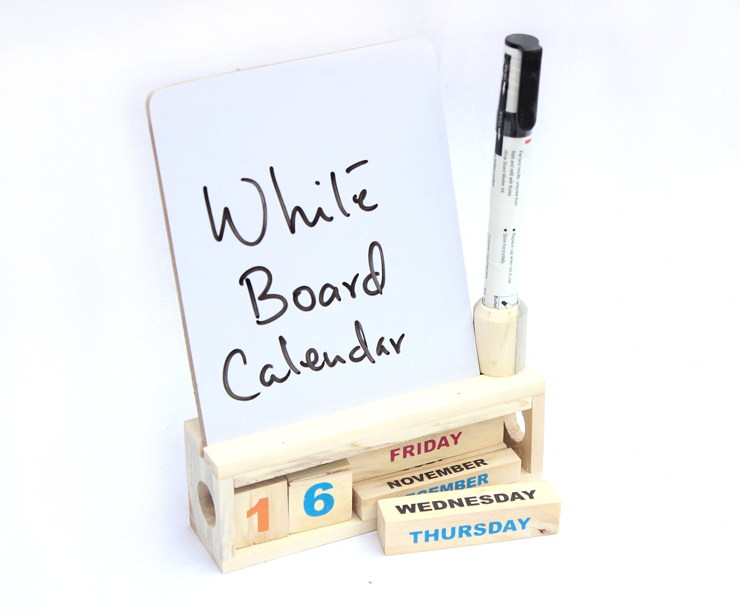 IVEI Wooden Desk Calendar with White Board - Wooden Perpetual Calendar - Endless Calendar with White Board for Office Desk Decor, School, Home, Study Room