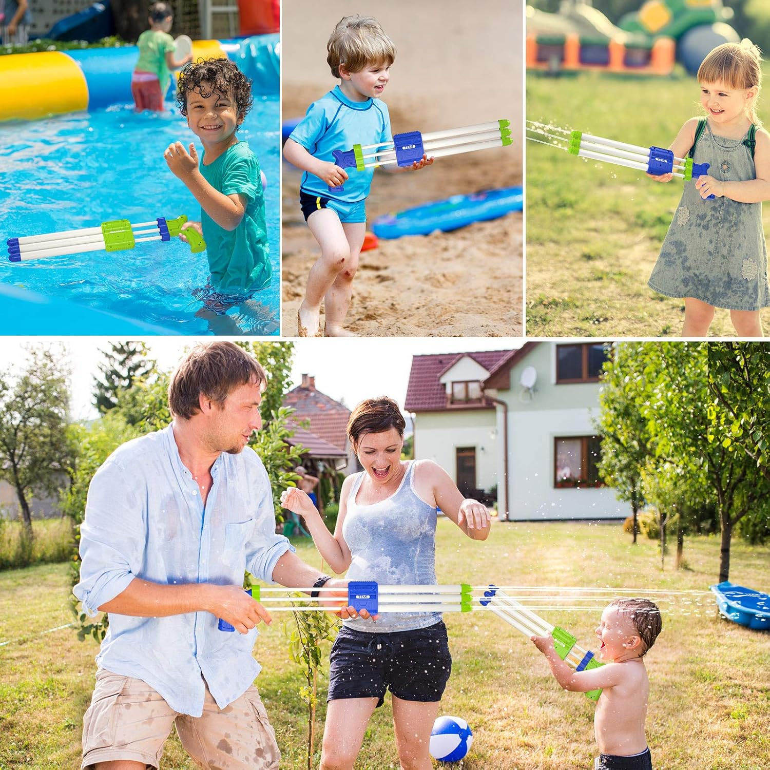 TEMI Super Water-Blaster Squirt Water-Guns - 4 Pack Water Soaker Blaster w/ 3 Nozzles Shooting, Water Pistol for Outdoor Activities, Swimming Pool Toys for Kids Boys & Adults: Toys & Games