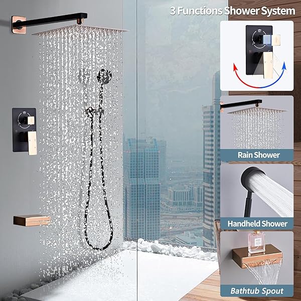 LRVBKUSAV SHOWER FAUCET SET, SINGLE FUNCTION STAINLESS STEEL RAINFALL SHOWER HEAD AND BRASS VALVE CORE SHOWER HEAD SYSTEM,VALVE TRIM KIT